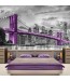 Aranżacja fototapety fioletowej z mostem w sypialni