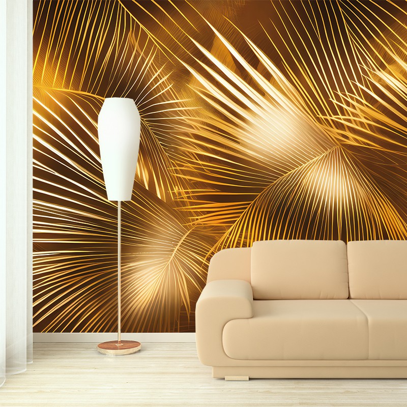 Fototapeta liście palmy w kolorze złota do salonu