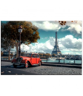Wieża Eiffla z czerwonym samochodem - Obraz Nowoczesny nr 10069