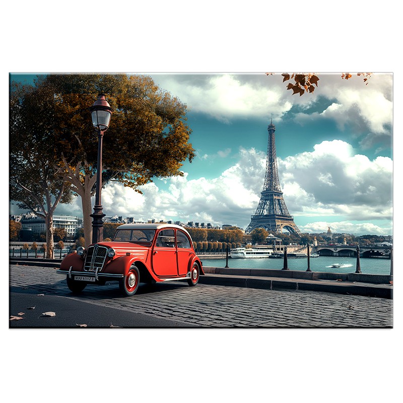 Obraz Wieża Eiffla z czerwonym samochodem nr 10069