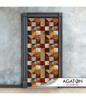 Drewniana Mozaika Trójkątów | Naklejka na drzwi nr N-80117