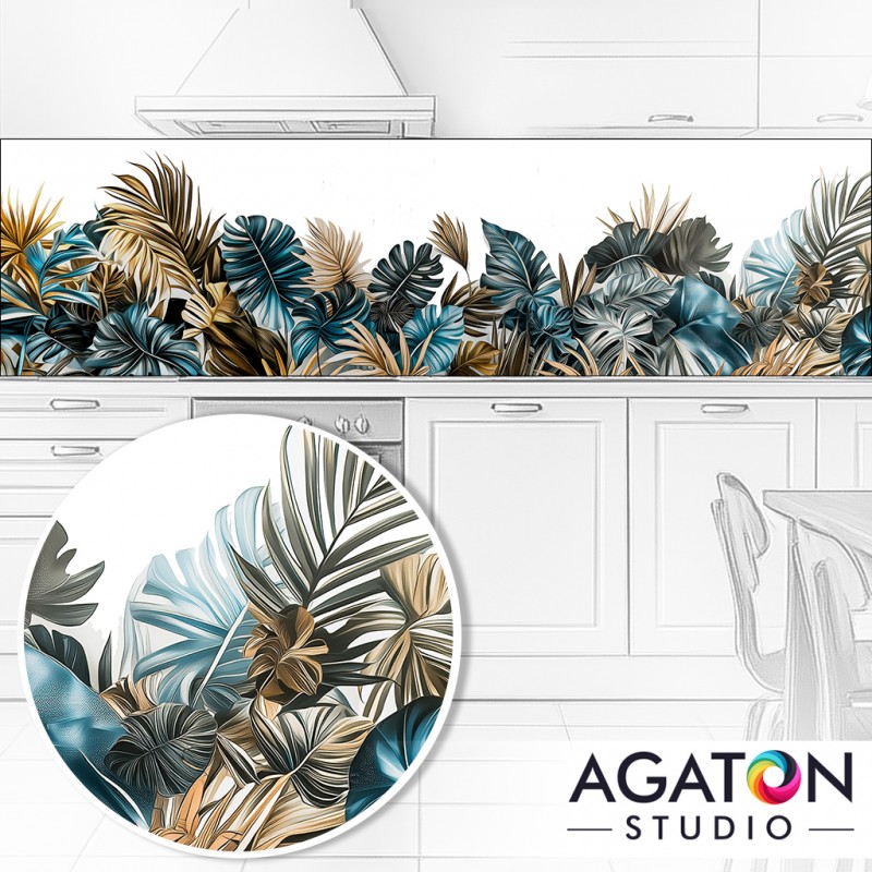 Tropikalne Liście - Naklejka do kuchni między szafki