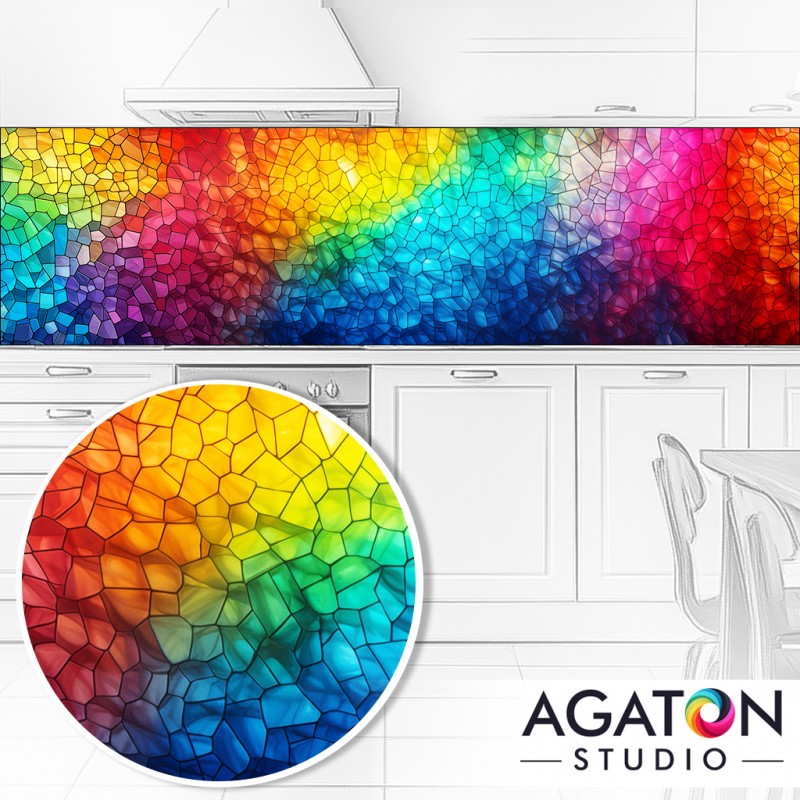 Tęczowa Mozaika - Fototapeta do kuchni między szafki