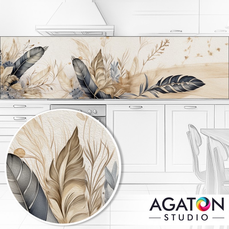 Malowane Pióra - Fototapeta do kuchni między szafki
