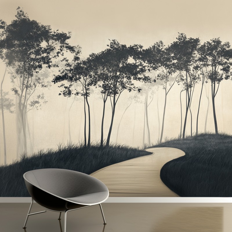 Las w Beżach i Graficie - Fototapeta