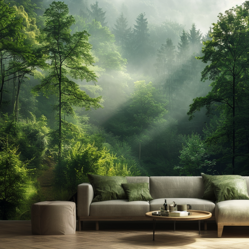 Otulony Mgłą Las w Wąwozie - Tapeta