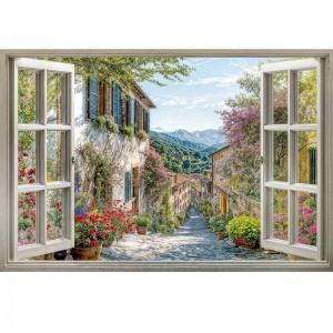 Fototapeta z Widokiem na Włoską Uliczkę przez Otwarte Okno