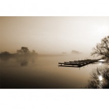 Fototapeta mgła nad jeziorem - pomost