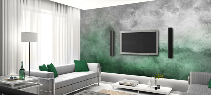 Imitacja betonowej ściany w salonie